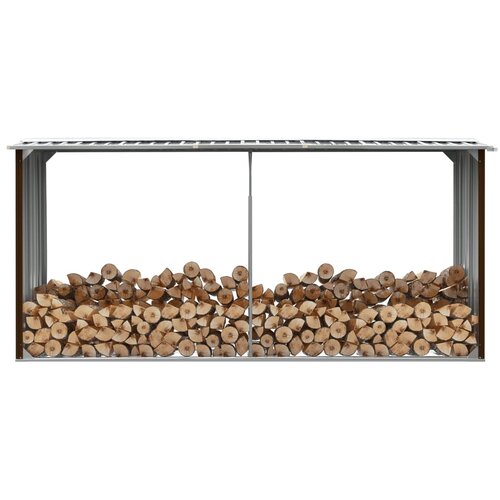 VidaXL Vrtna lopa za drva pocinkano jeklo 330x92x153 cm rjava Slike