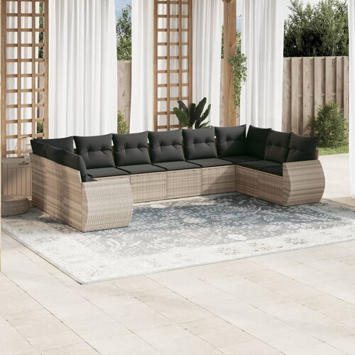 vidaXL 10-dijelni set vrtnih sofa poliratan s jastucima svijetlosivi Cijene