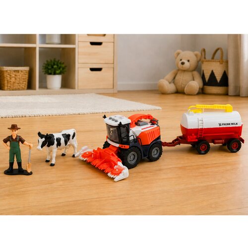  Combine Harvester with Milk Tanker Figures Cow Farmer Lights Sounds 4 pcs. Slike