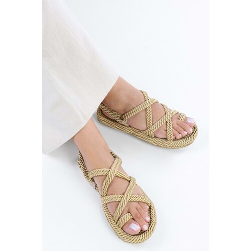 Shoeberry Women's Aero Gold Straw Sandals Slike