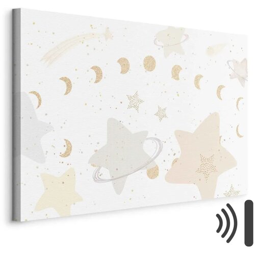  Slika - Fairy-Tale Galaxy - Phases of the Moon in Yellow Tones Among Stars in Beige and Ash Colors with Stardust 120x80 Akustičn Cene