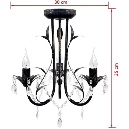 Luster s kristalnim perlama Art Noveau metalni crni 3X E14 svjetiljke Slike