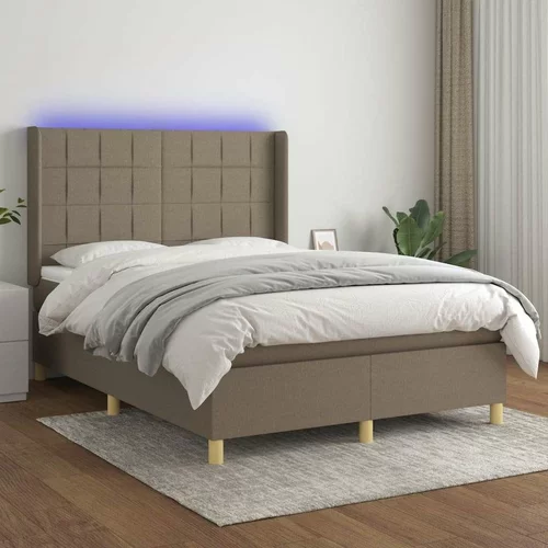  Box spring postelja z vzmetnico LED taupe 140x200 cm blago, (20901533)