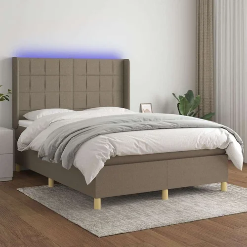  box spring s madracem LED smeđesivi 140x200 cm tkanina