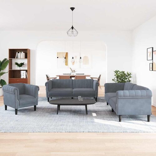  3-dijelni set sofa tamnosivi bar&amp;scaron;unasti Siva Slike