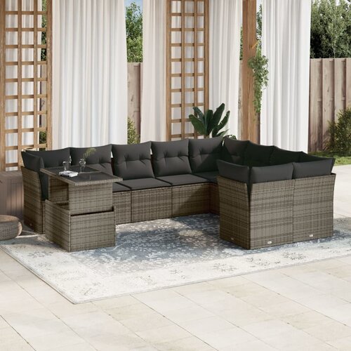 vidaXL 10-dijelni set vrtnih sofa od poliratana s jastucima sivi Cijene