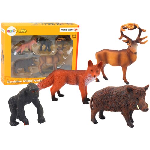  Set of Figurines: Forest Animals, Deer, Boar, Fox, Gorilla Cene
