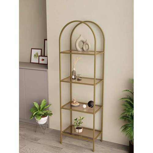 Hanah home İdil polica za knjige 47 &amp;times; 158 &amp;times; 30 cm, zlatna / bronzano staklo Slike