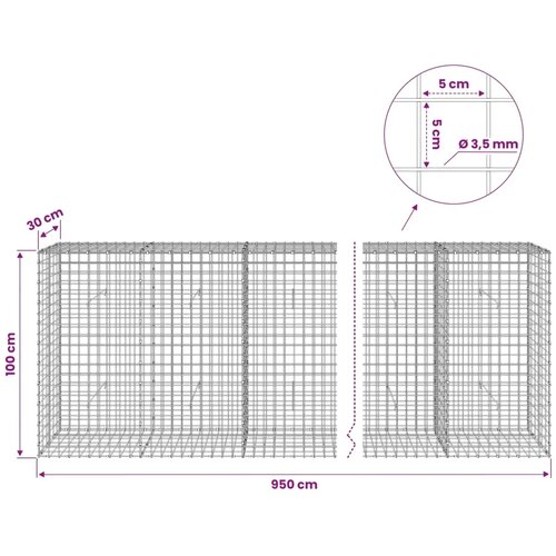  Gabion s žicom debljine 3 5 mm i mrežom 5x5 cm 950x30x100 cm - 30 cm 100 cm 950 cm Slike