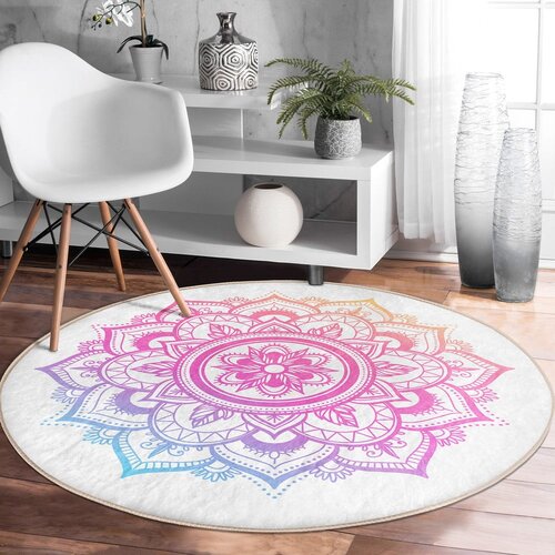 Mila Home Bela/rožnata pralna/primerna za robotski sesalnik okrogla preproga &amp;oslash; 120 cm Comfort &amp;ndash; Slike