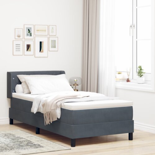 vidaXL Box Spring postelja z vzmetnico temno siva 90x200 cm žamet Cene