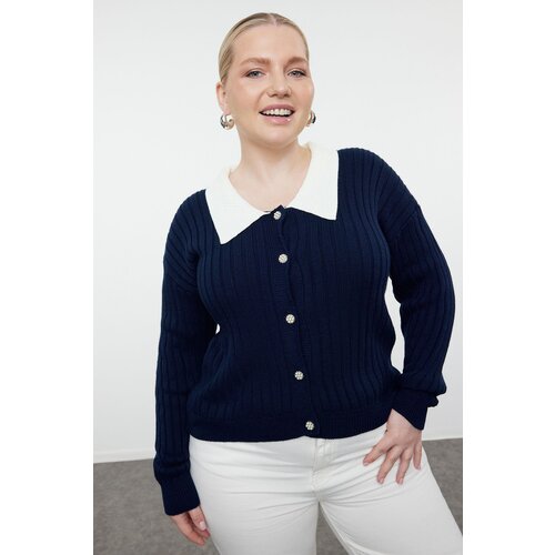 Trendyol curve navy blue knitwear plus size cardigan Slike