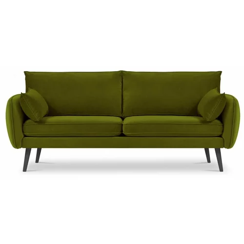 Kooko Home zelena sofa od baršuna s crnim nogama Lento, 198 cm