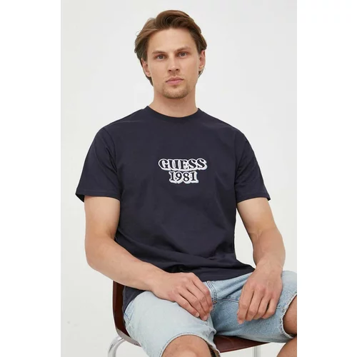 Guess Bombažna kratka majica mornarsko modra barva