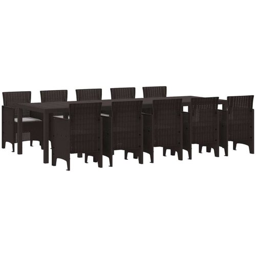  Vrtna garnitura - 11-dijelni vrtni blagovaonski set s jastučićima smeđi poliratan vrtni stol smeđi 150x100x73 cm poliratan vrt Slike