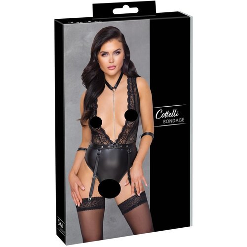 Cottelli Bondage - čipkasto tijelo s remenom oko vrata (crno) - M Cijene