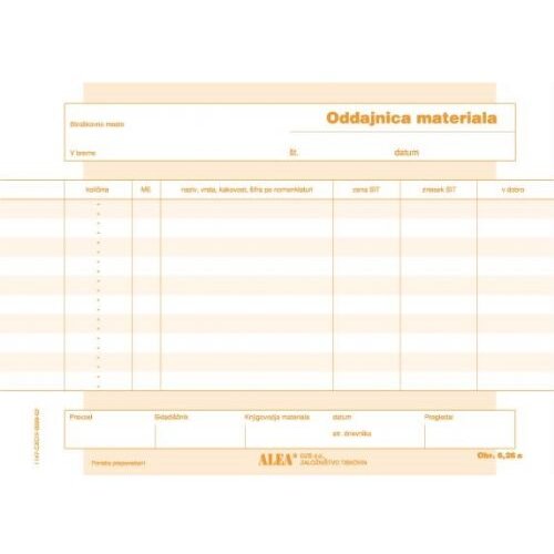 Alea obrazec 6,26a oddajnica materiala a5 Slike
