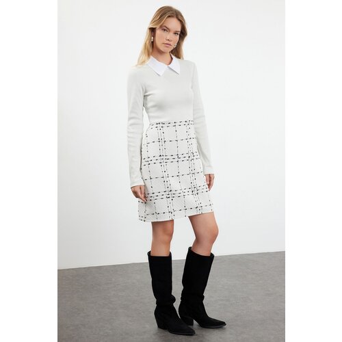 Trendyol Ecru Plaid / Checkered Woven Dress Slike