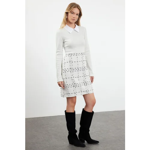 Trendyol Ecru Plaid / Checkered Woven Dress