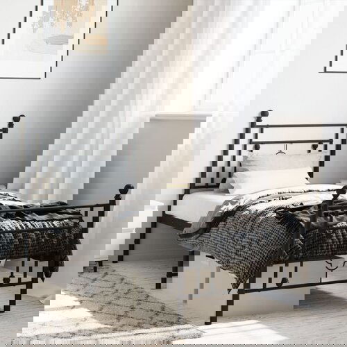 VidaXL Kovinski posteljni okvir z vzglavjem in vznožjem črn 75x190 cm Slike
