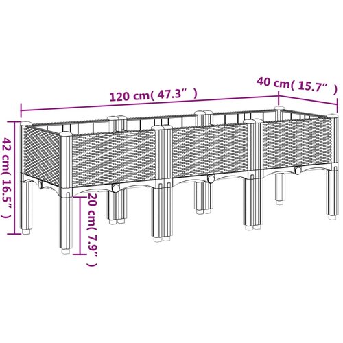  Vrtna sadilica s nogama smeđa 120 x 40 x 42 cm PP Slike