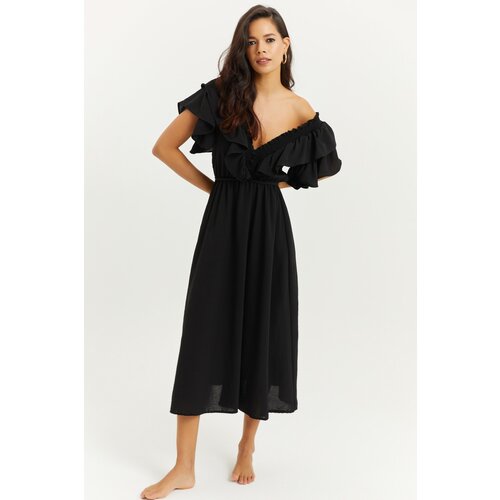 Cool &amp;amp; Sexy Women&amp;#039;s Black Front Back V Ruffle Dress KS113 Slike