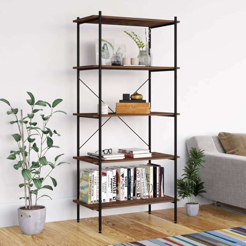 vidaXL 5-nadstropni regal s policami črn in temen les 80x40x163 cm Cene