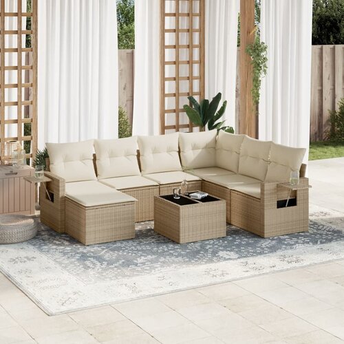 vidaXL 8-dijelni set vrtnih sofa od poliratana s jastucima bež Cijene