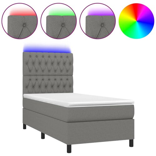 VidaXL Box spring postelja z vzmetnico LED temno siva 90x200 cm blago, (20789706) Slike