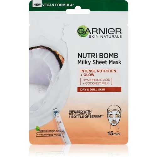 Garnier Skin Naturals Nutri Bomb Coconut + Hyaluronic Acid hranljiva in posvetlitvena maska 1 ks za ženske