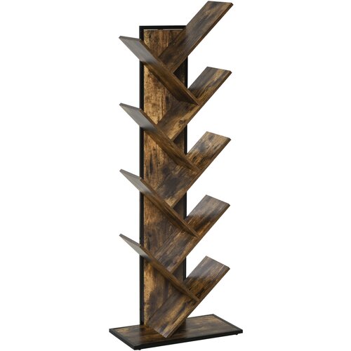 HOMCOM lesena knjižna omara z drevesom, prostorsko varčen stolpni regal z 10 policami v industrijskem slogu, 50x28x142cm, (20754063) Cene