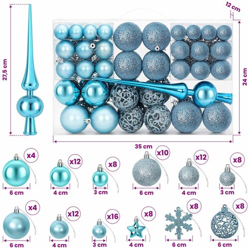  Set božićnih kuglica 111 kom. Tirkizna Promjer 6 cm Polistiren Slike