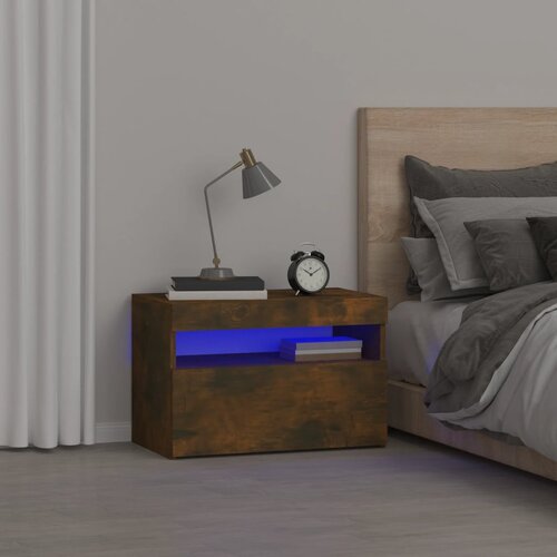 The Living Store Nočna omarica z LED lučkami dimljeni hrast 60x35x40 cm - Nočna Omarica, (21433459) Slike