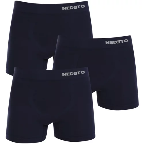 Nedeto 3PACK Men's Boxer Shorts Seamless Bamboo Blue