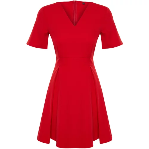 Trendyol Red Belted Waist Opening Mini Woven Short Sleeve Dress
