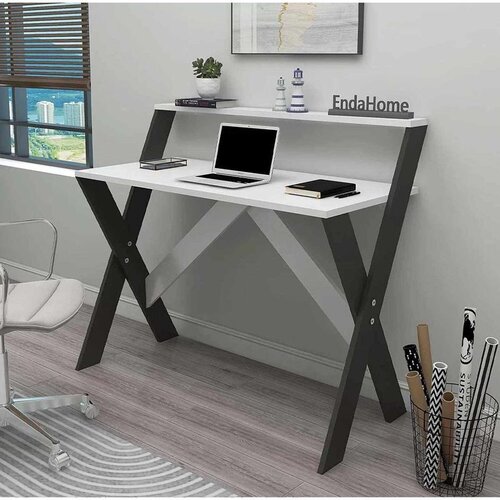 Hanah home radni sto X, 90 cm, antracit / beli Cene