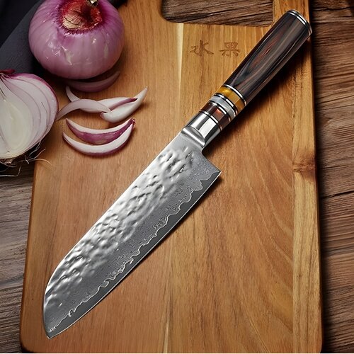 IZMAEL Damaskasti kuhinjski nož KA-14041 - Santoku / Smeđa Cene