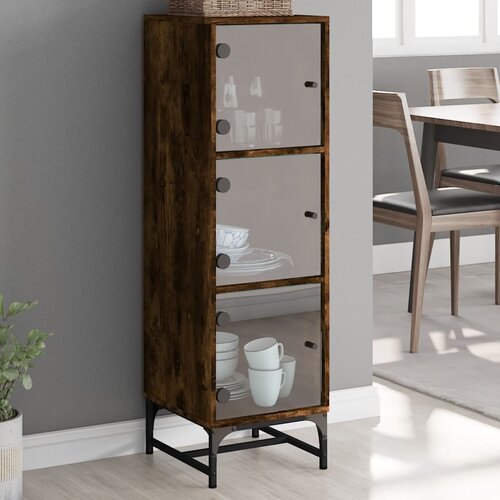 vidaXL Visoka omara s steklenimi vrati dimljeni hrast 35x37x120 cm Cene