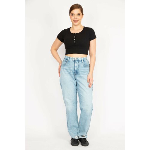 Şans Women's Blue Plus Size Ripped Detailed Washed Effect Jeans. Slike