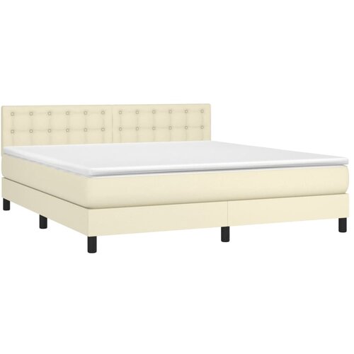  Krevet box spring s madracem LED krem 160x200cm od umjetne kože Slike