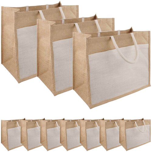  Torbe od jute s džepom 10 Prirodna i bijela 42 x 33 x 19 cm Cijene