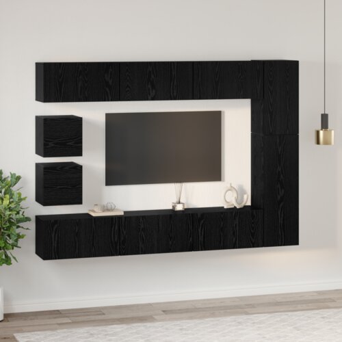  Set TV komoda s policom Zidne Ostalo s pohranom 10 pcs Crni hrast Konstruirano drvo Slike