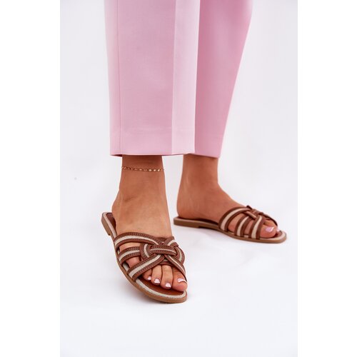 Boto Ladies Flat Slippers With Intertwined Straps Brown Acimine Cijene