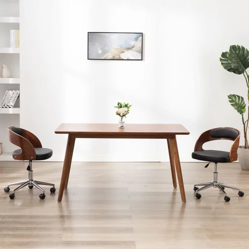 vidaXL Vrtljiv jedilni stol črn ukrivljen les in umetno usnje, (20699189)