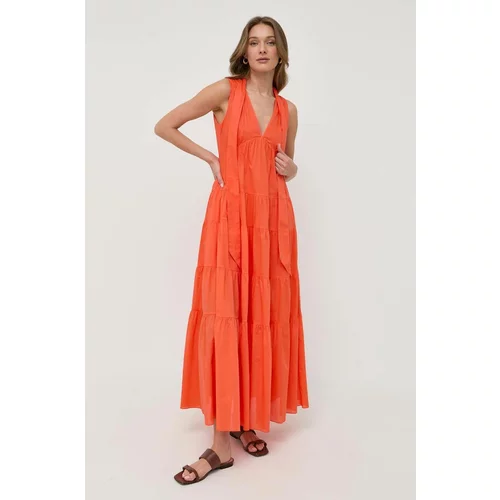 Max&co. Pamučna haljina boja: narančasta, maxi, širi se prema dolje
