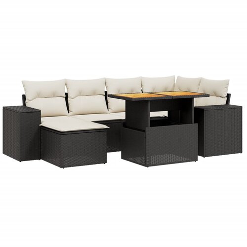  7-dijelni set vrtnih sofa od poliratana s jastucima crni Crna i krem Slike