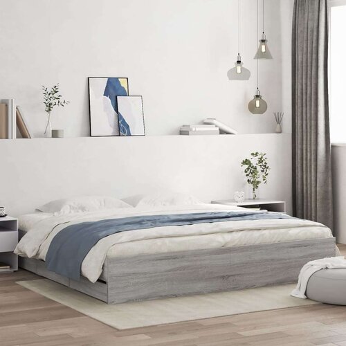  Okvir za krevet s ladicama boja hrasta 180x200 cm drveni Slike