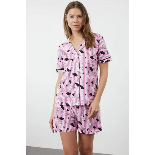 Trendyol Light Pink 100% Cotton Printed Knitted Pajama Set