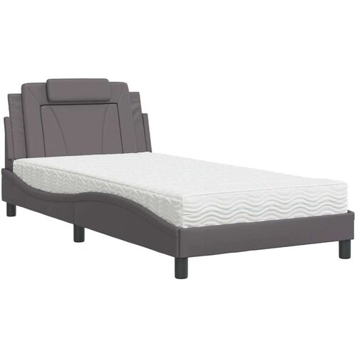  Krevet s madracem sivi 100 x 200 cm od umjetne kože Slike