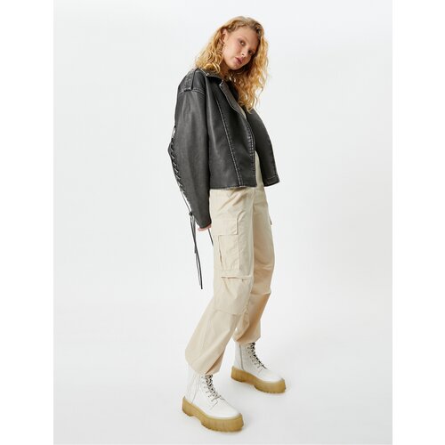 Koton Parachute Trousers Oversize Cargo Pocket Elastic Waist and Cuffs Cotton Slike